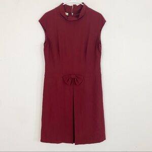 VALENTINO burgundy bow mock neck short sleeve mini dress